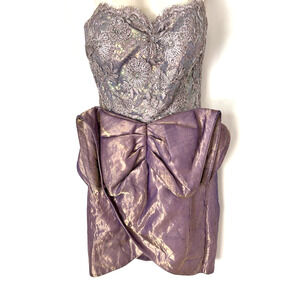 Vtg Patricia Rhodes Dress 4 Strapless Metallic Lace 90s Cocktail Gorgeous
